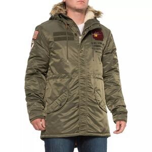 Schott NYC Military Bomber Parka Jacket – Faux Fur Hood – USAF Style – Size S